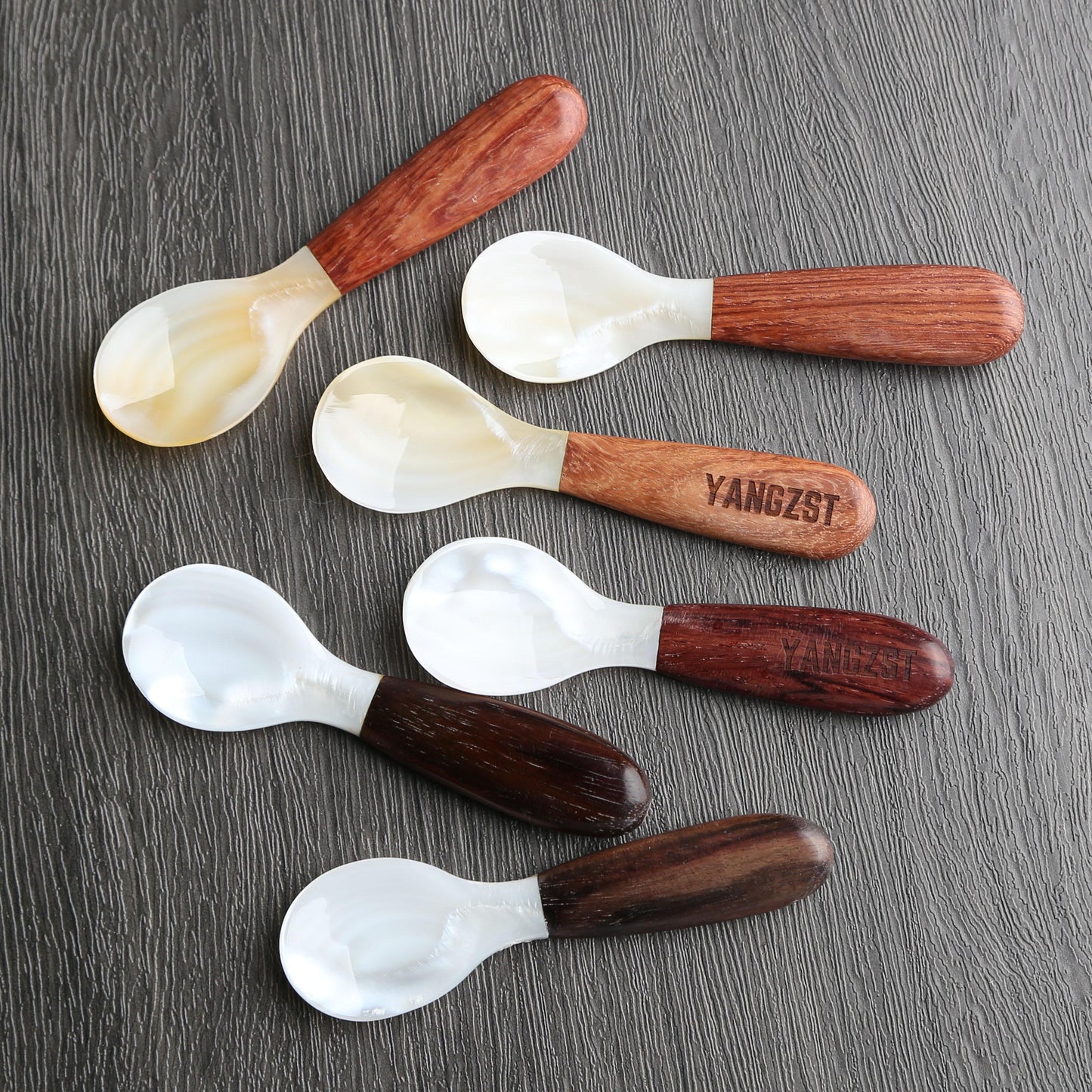 2pcs Wooden Coffee Stirring Spoon with Shell Inlay,Caviar Spoon,Vintage Multi-Purpose Spoon,Custom Engraving,Idea for Home,Cafe & Bar Use