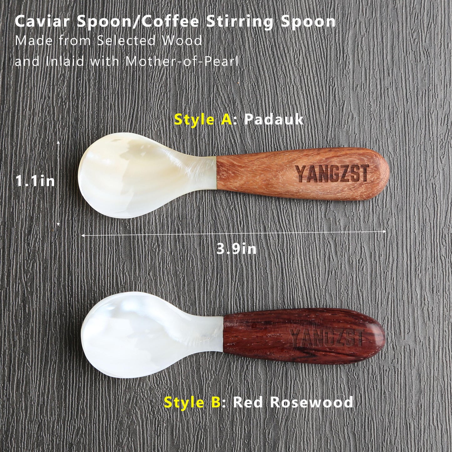 2pcs Wooden Coffee Stirring Spoon with Shell Inlay,Caviar Spoon,Vintage Multi-Purpose Spoon,Custom Engraving,Idea for Home,Cafe & Bar Use