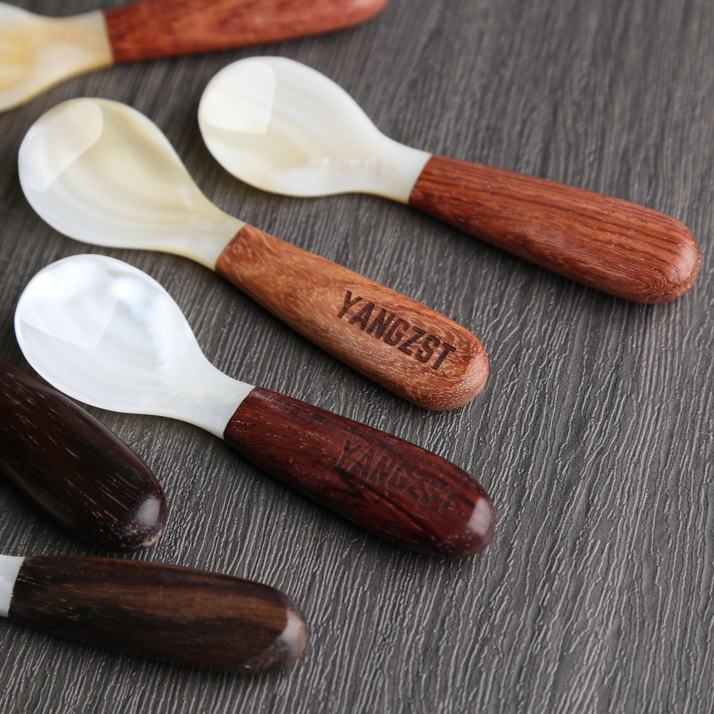 2pcs Wooden Coffee Stirring Spoon with Shell Inlay,Caviar Spoon,Vintage Multi-Purpose Spoon,Custom Engraving,Idea for Home,Cafe & Bar Use