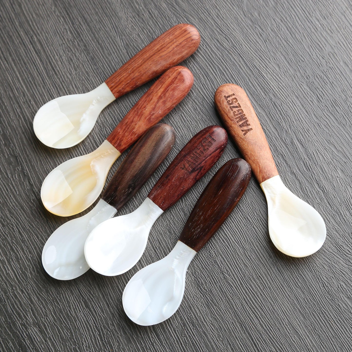 2pcs Wooden Coffee Stirring Spoon with Shell Inlay,Caviar Spoon,Vintage Multi-Purpose Spoon,Custom Engraving,Idea for Home,Cafe & Bar Use
