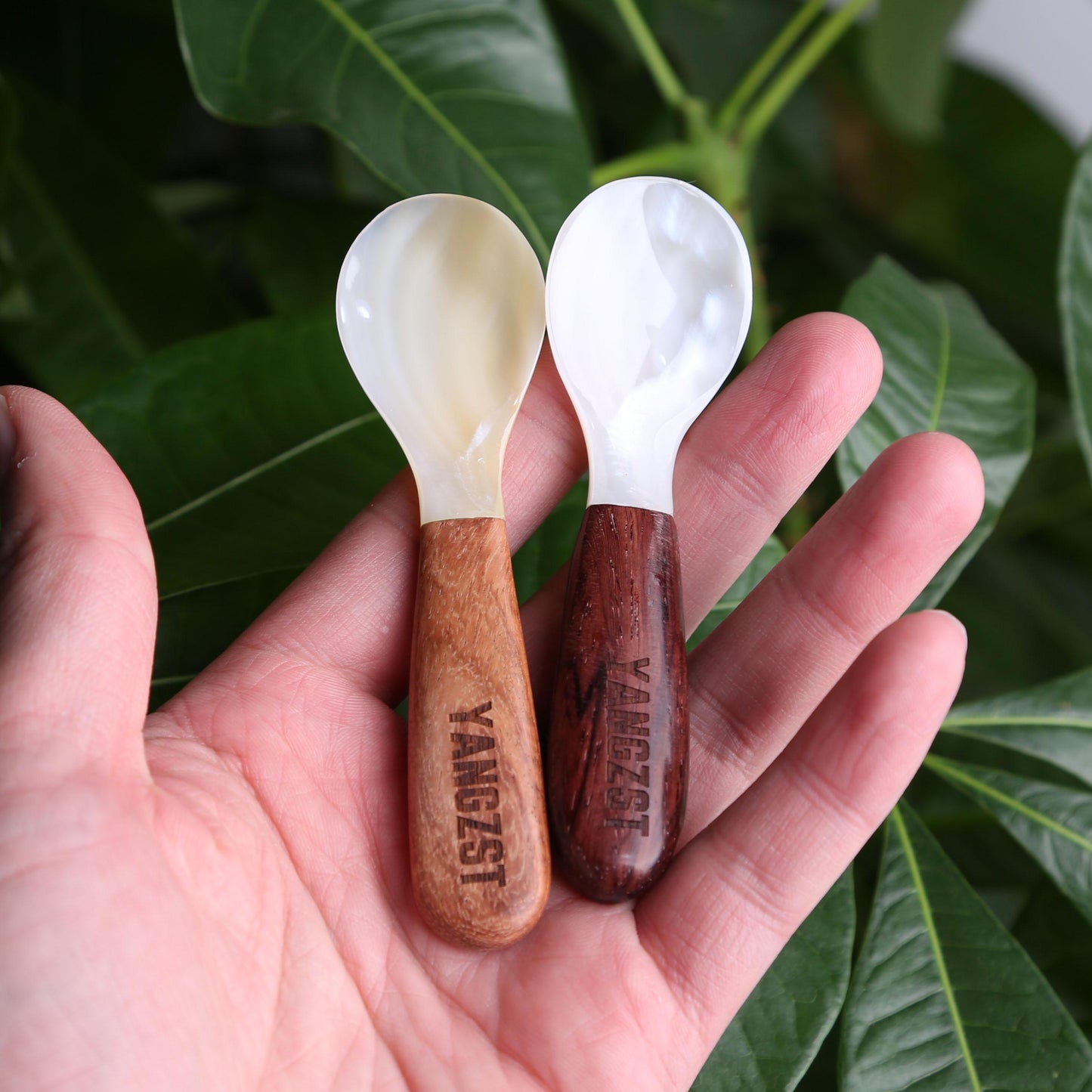 2pcs Wooden Coffee Stirring Spoon with Shell Inlay,Caviar Spoon,Vintage Multi-Purpose Spoon,Custom Engraving,Idea for Home,Cafe & Bar Use