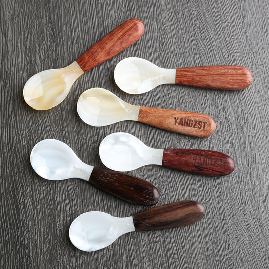2pcs Wooden Coffee Stirring Spoon with Shell Inlay,Caviar Spoon,Vintage Multi-Purpose Spoon,Custom Engraving,Idea for Home,Cafe & Bar Use