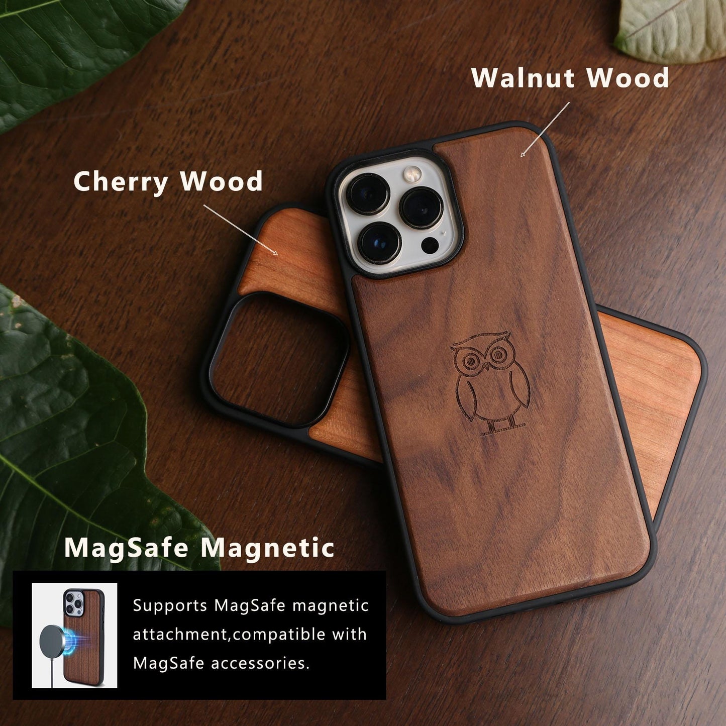 Walnut Wood Phone Case,Customizable MagSafe Case for iPhone 16,15,14,13 Pro Max,Personalized Engraving,Premium Wooden Protection for iPhone