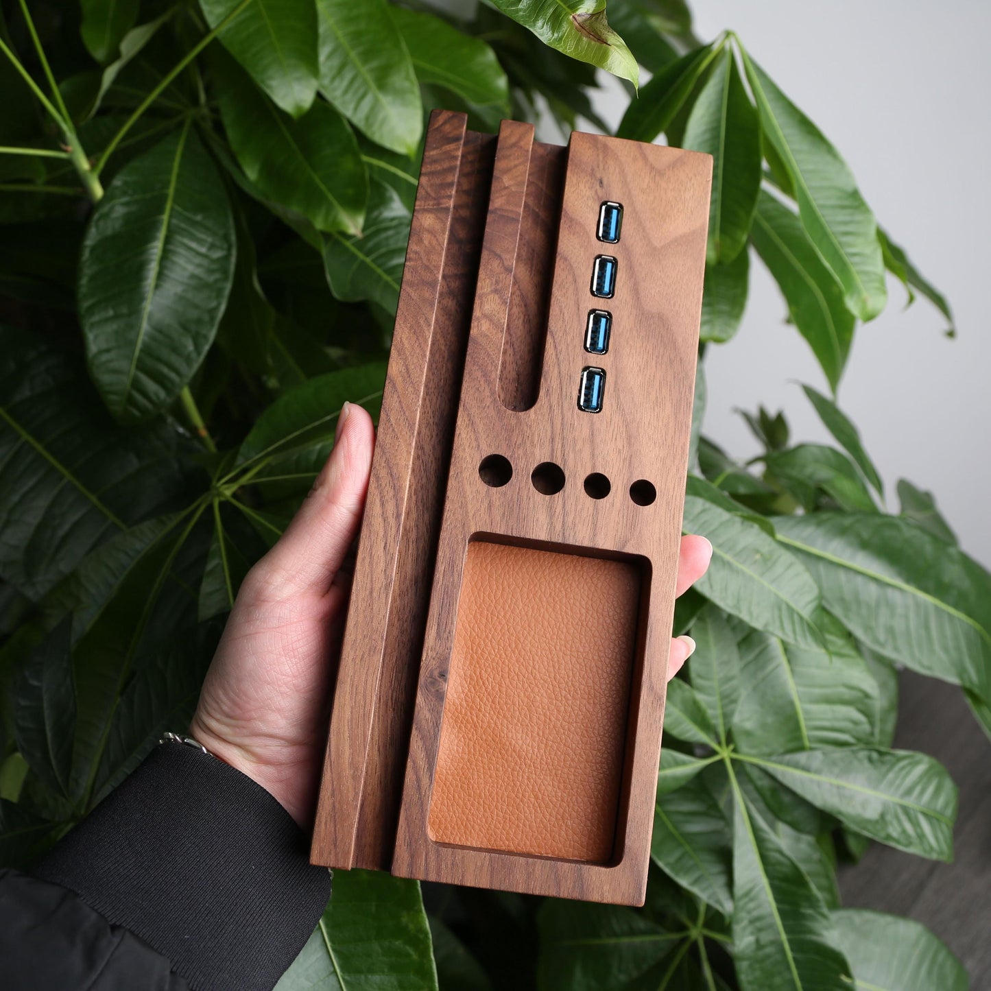 Walnut Wood USB 3.0 Hub Docking Station,Phone/Tablet Stand,Pen Holder,Accessory,Desk Organizer, Personalized Gifts for Men,Tech Gifts