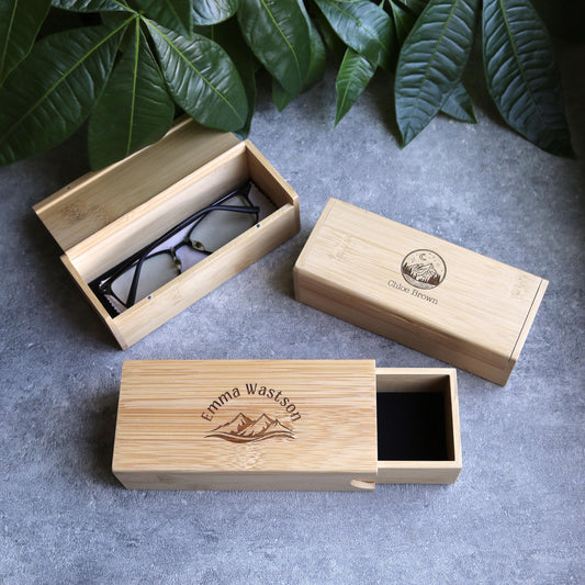 Personalized Bamboo Eyeglasses Case-Custom Engraved Glasses Case-Unique Eyeglasses Box, Premium Wood Glasses Holder-School Season Gift