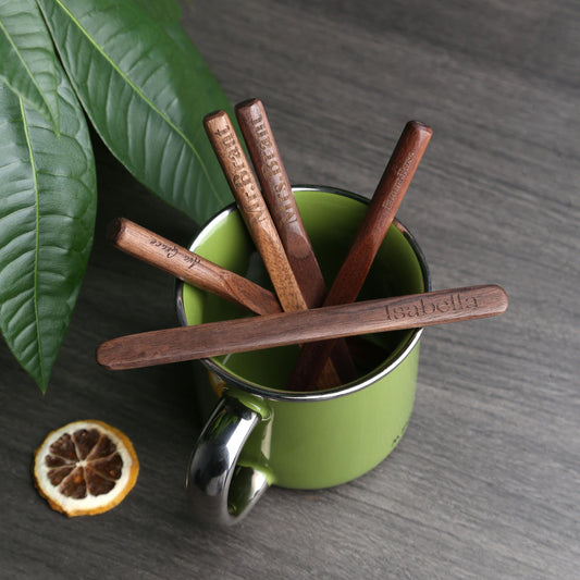 2pcs Walnut Coffee Stirrer,Vintage Multi-Purpose Stir Stick,Cocktail Mixer,Personalized Custom Name Option, Ideal for Home & Coffee Shop Use
