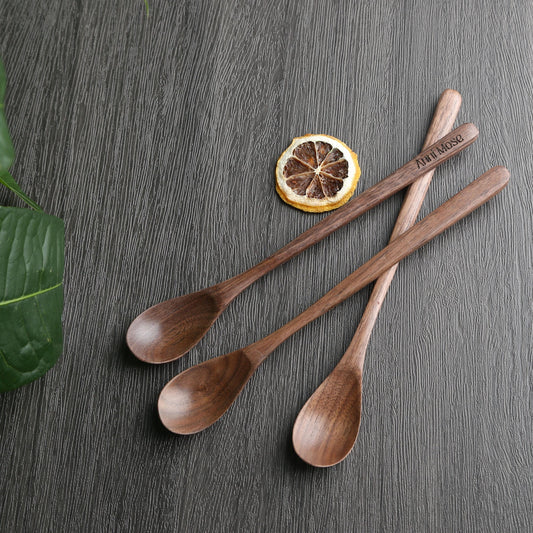 2pcs Walnut Stirring Spoon,Vintage Multi-Purpose Stir Spoon,Cocktail Mixer,Custom Name Engraving, Ideal for Home,Coffee Shop & Bar Use