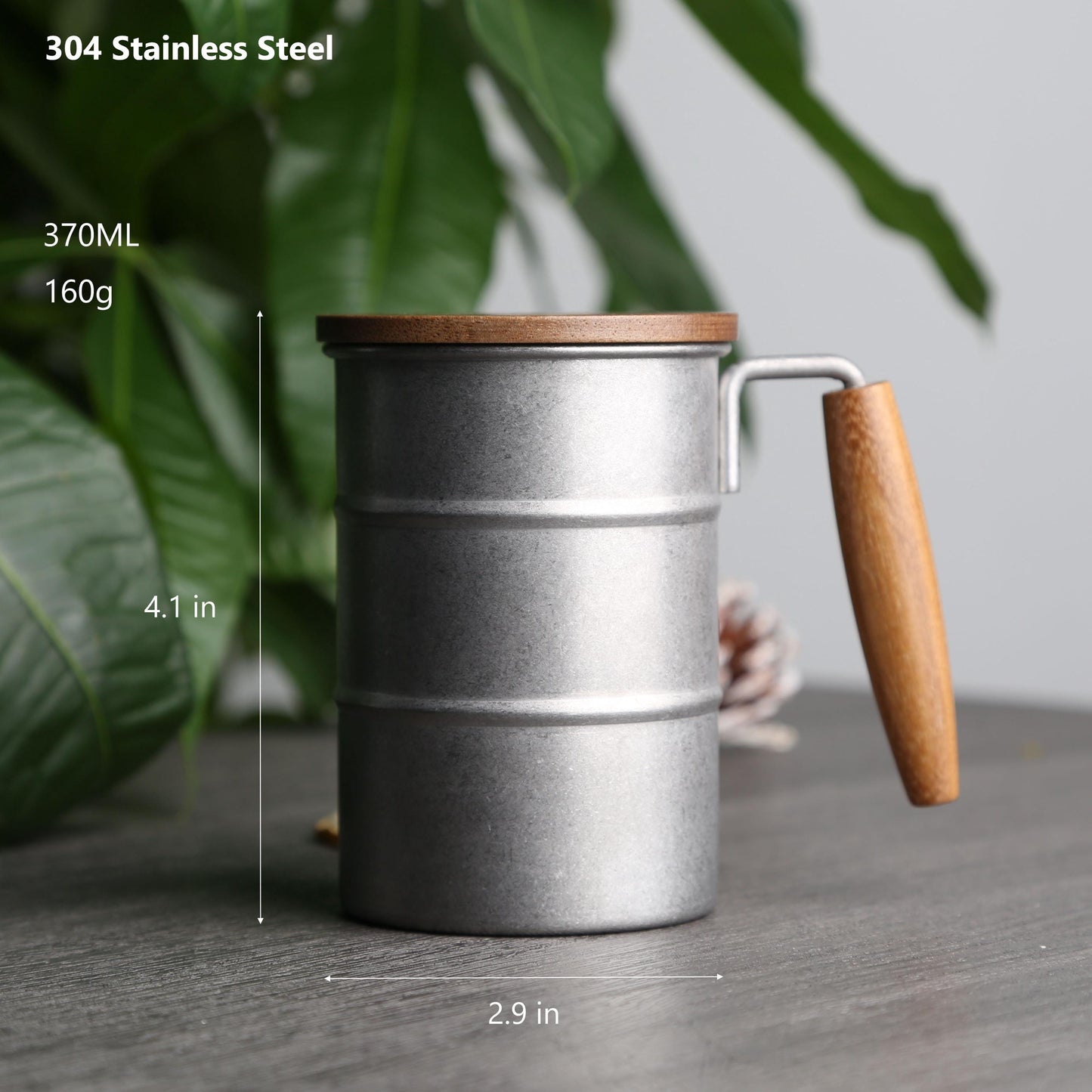 Vintage 304 Stainless Steel Outdoor Mug,Acacia Wood Lid and Handle, Personalized Travel Cup,Eco-Friendly Coffee Mug,Rustic Camping Gift Idea