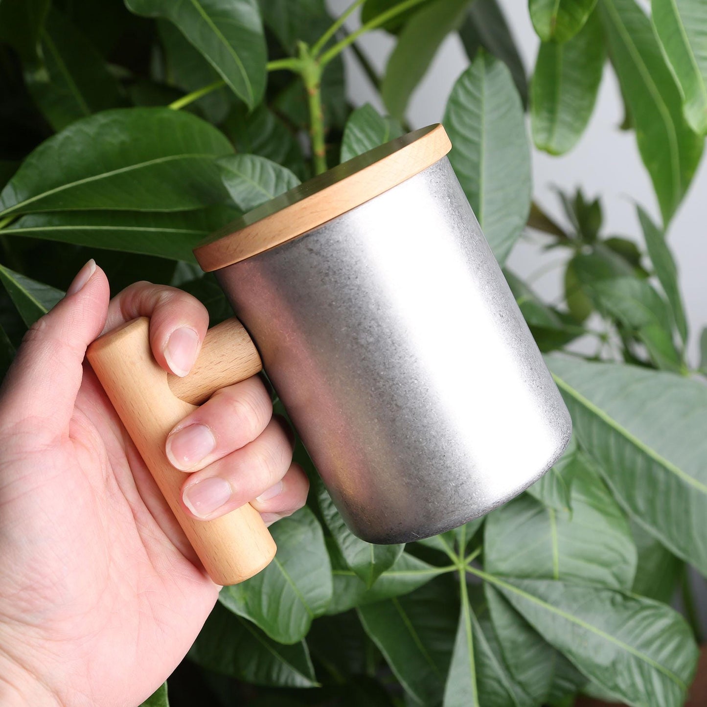 Vintage 304 Stainless Steel Outdoor Mug,Walnut Wood Lid and Handle, Personalized Travel Cup,Eco-Friendly Coffee Mug,Rustic Camping Gift Idea