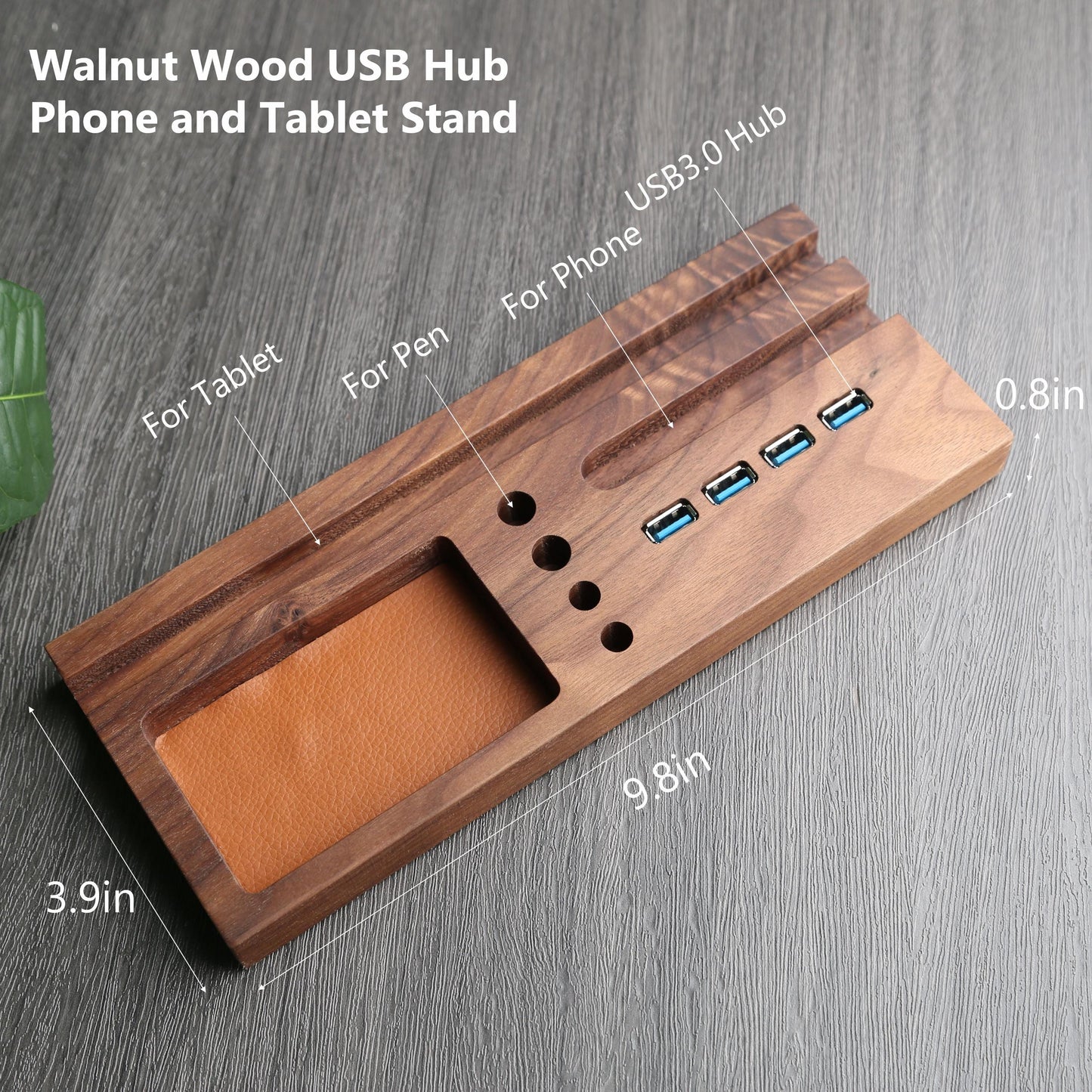 Walnut Wood USB 3.0 Hub Docking Station,Phone/Tablet Stand,Pen Holder,Accessory,Desk Organizer, Personalized Gifts for Men,Tech Gifts
