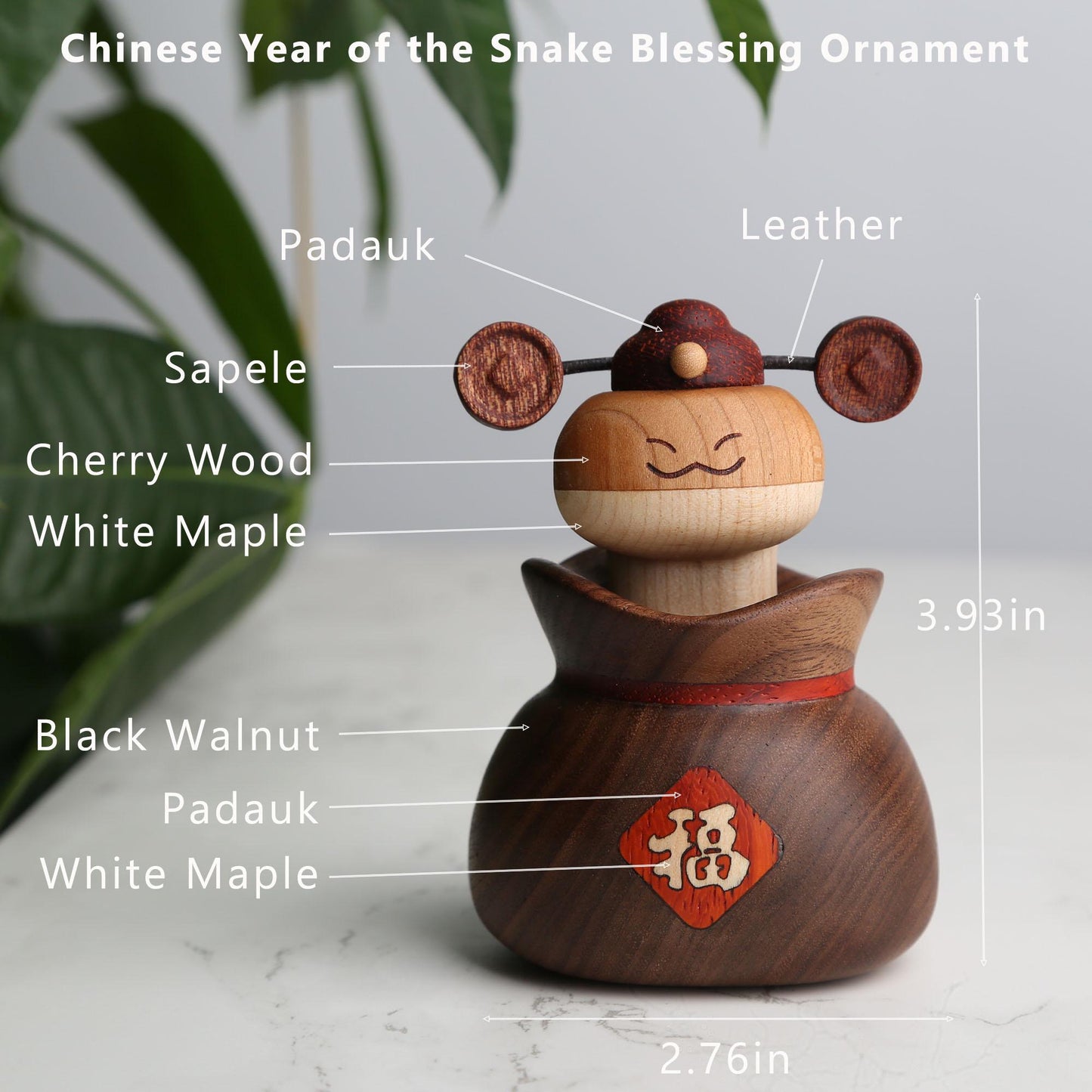 Wooden Chinese New Year Snake Decoration,Lucky Ornament for Home/Car,and Gifting,Personalized Lunar New Year Gift for Family and Friends
