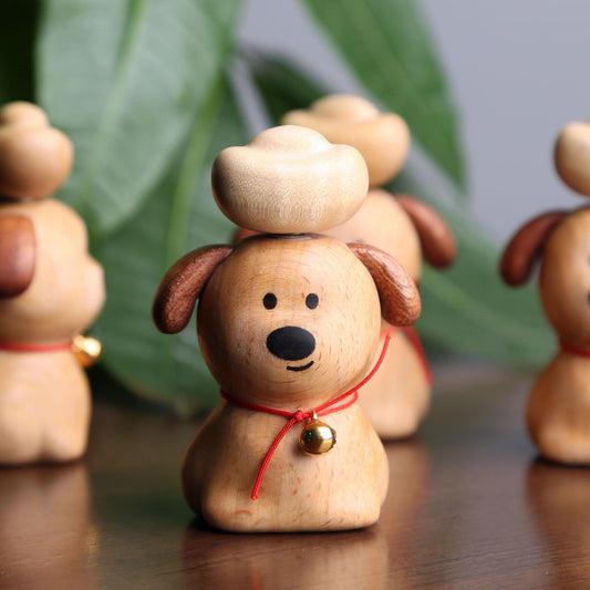 Personalized Wooden Dog Figurine with Gold Ingot,Lucky Feng Shui Desk Décor,Prosperity Puppy Ornament for Car or Office,Gift for Dog Lovers